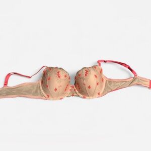 Victoria's Secret Tan and Red Embroidered Bra